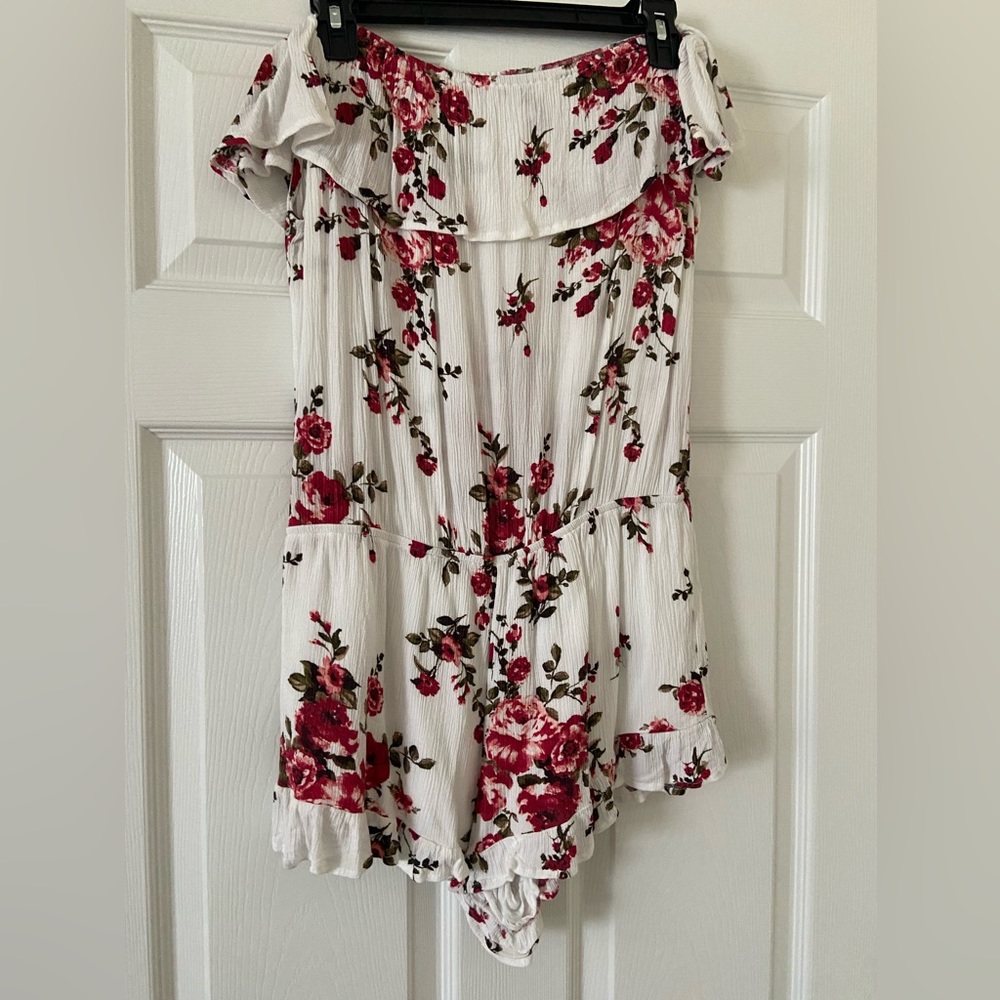 White & floral off the shoulder romper
